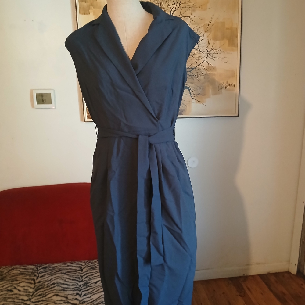 MM. LaFleur Navy Blue Sleeveless Wrap Dress